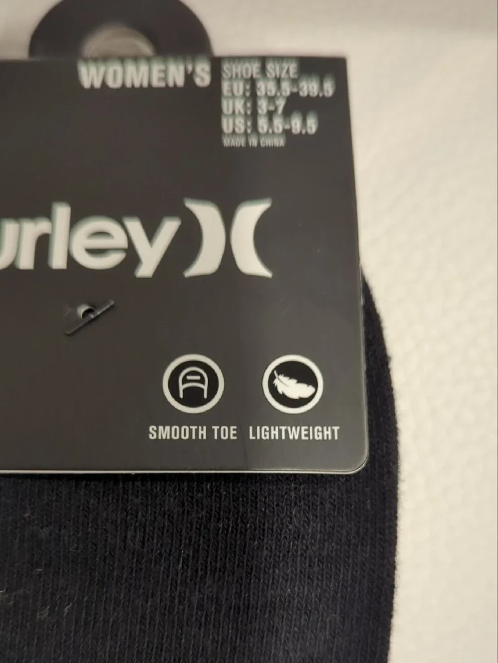 Hurley Women’s Black Crew Socks with White Stripes and Logo - 6 Pair Total - Picture 5 of 5